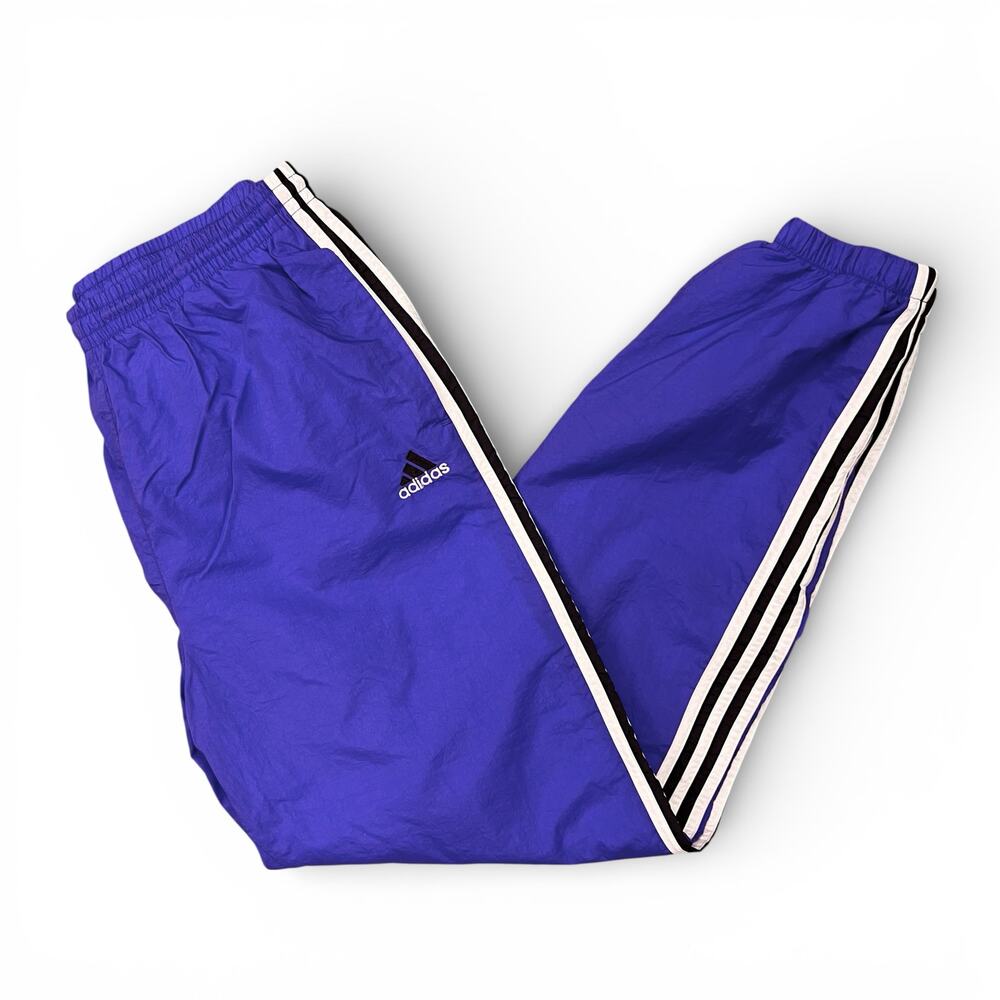 Classic Vintage 90s Adidas 3 Striped Blue Black Track Pants Windbreaker M Lined